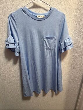 Light Blue Ruffle Sleeve Mini Dress with Pocket